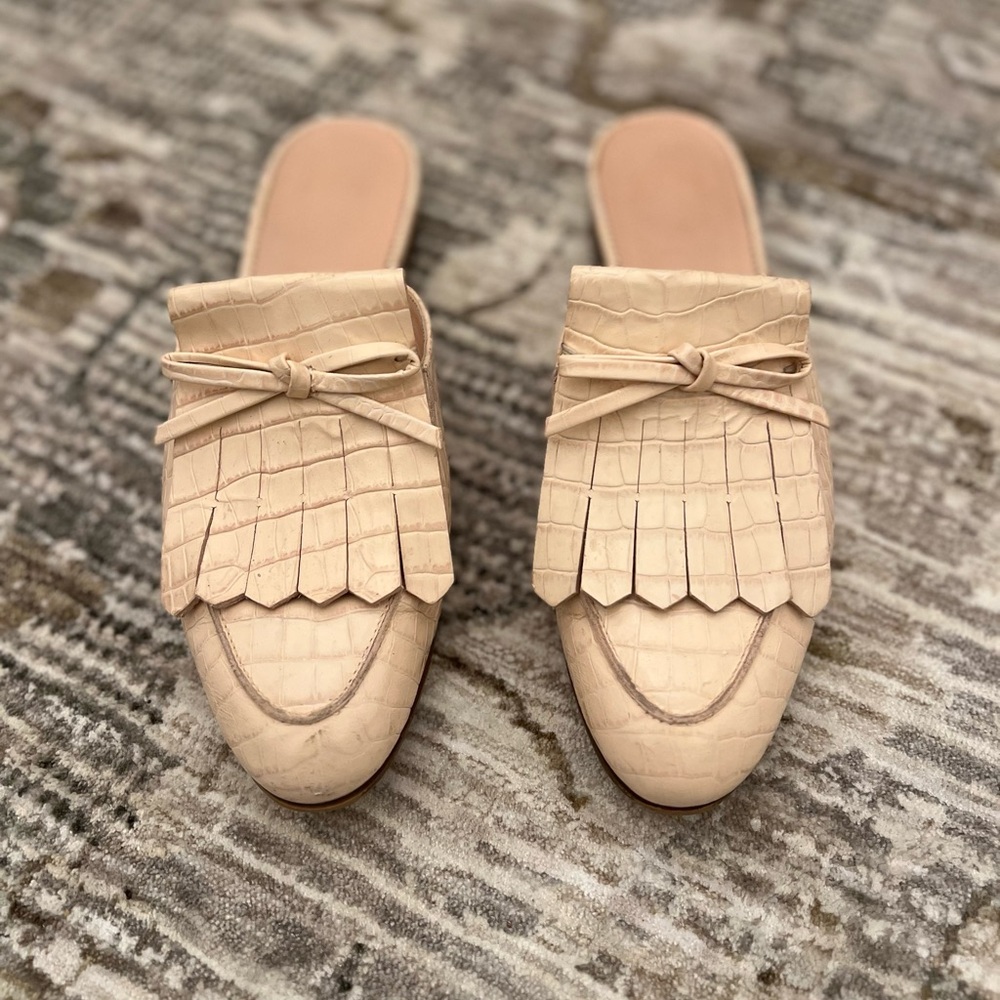 J. Crew Cream Croc-Embossed Mules